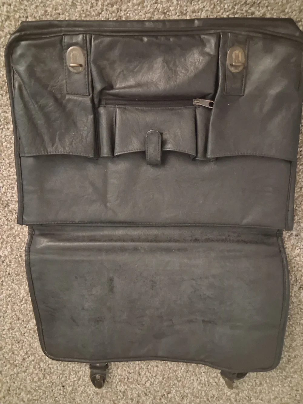 Black Leather Messenger Briefcase for Men